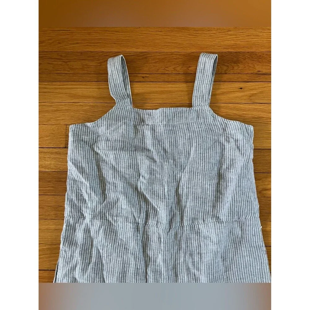 Everlane Grey Linen Pinstripe Wide Leg Crop One Piece Jumpsuit Romper 4